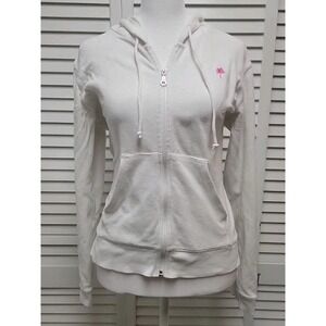 Lilly Pulitzer Womens Sz M Medium Full Zip White Hoodie Terry Cloth Jacket Palm